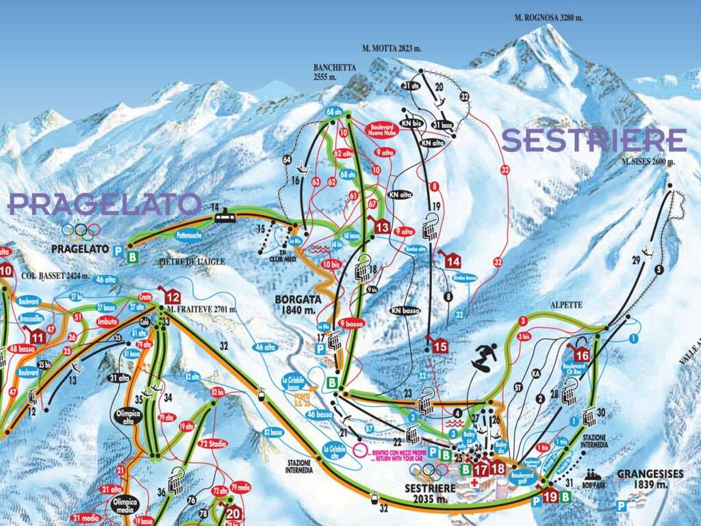 Mountain Ski Transfer from Turin airport TRN to Sestriere Map