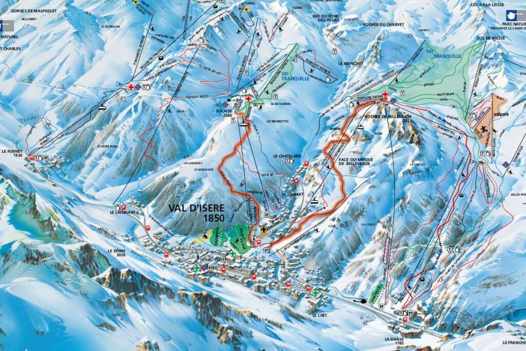 Mountain Ski Transfer from Turin airport TRN to Val d'Isère Map Northern Alps - Savoie