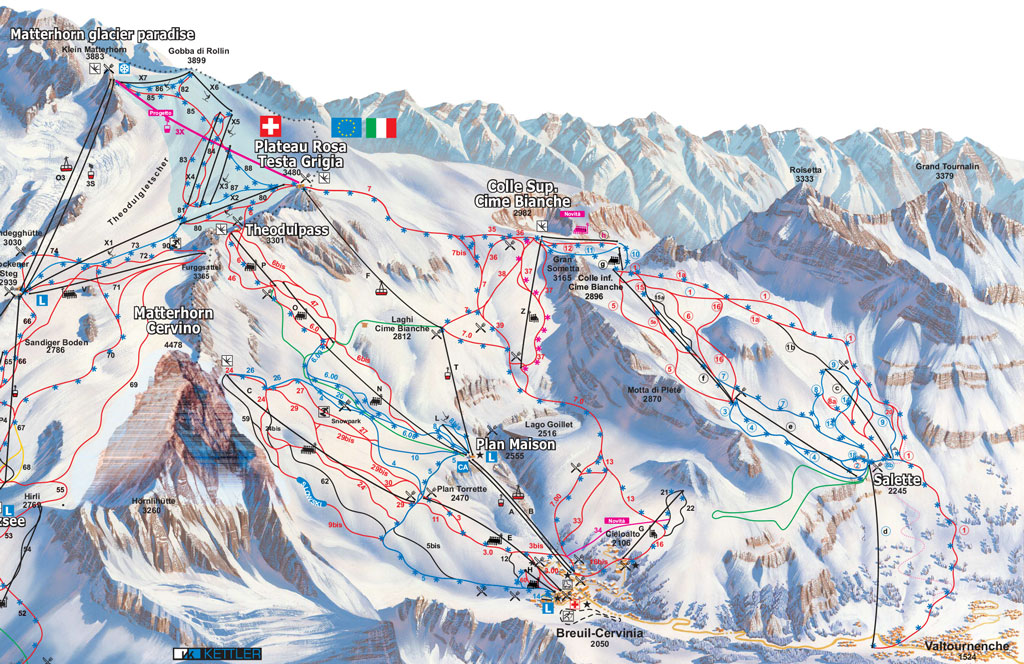 Mountain Ski Transfer from Turin airport TRN to Cervinia Map Aosta Valley