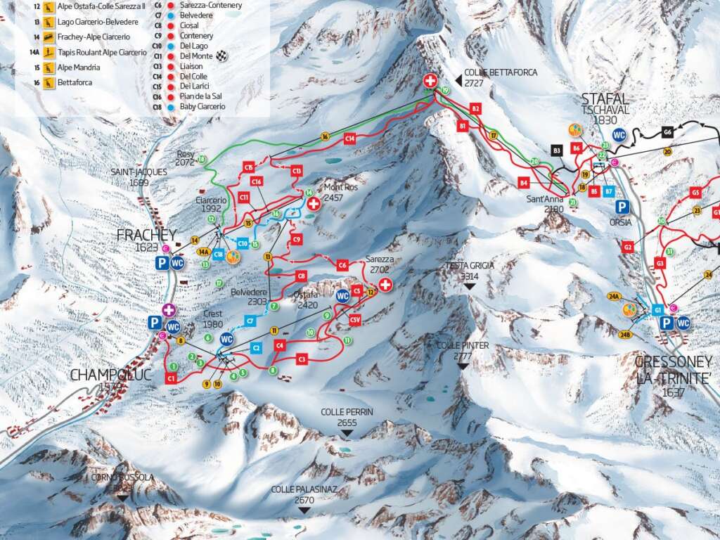 Mountain Ski Transfer from Turin airport TRN to Champoluc Map Aosta Valley